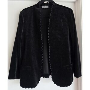Vintage Act III Women's Black Velvet Blazer Long Sleeve Jacket Formal Scalloped